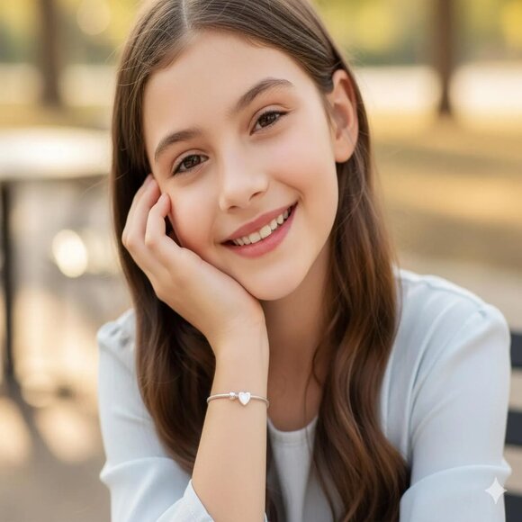 Sterling Silver Love Heart Bead Bracelet, Vintage Style - Picture 3 of 6